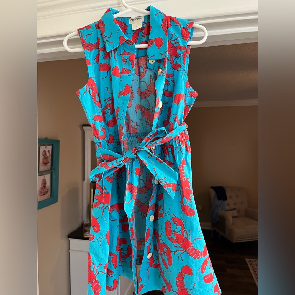 Crewcuts Blue and Red Lobster Print Kids Casual Dress